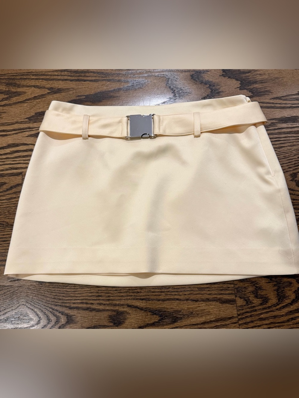 Reformation Cream Mini Skirt with Silver Buckle